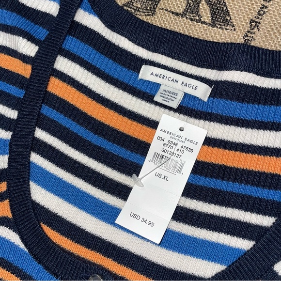 American Eagle NWT! Colorful Striped Long Sleeve Stretch Crop Top Size XL - Picture 10 of 14